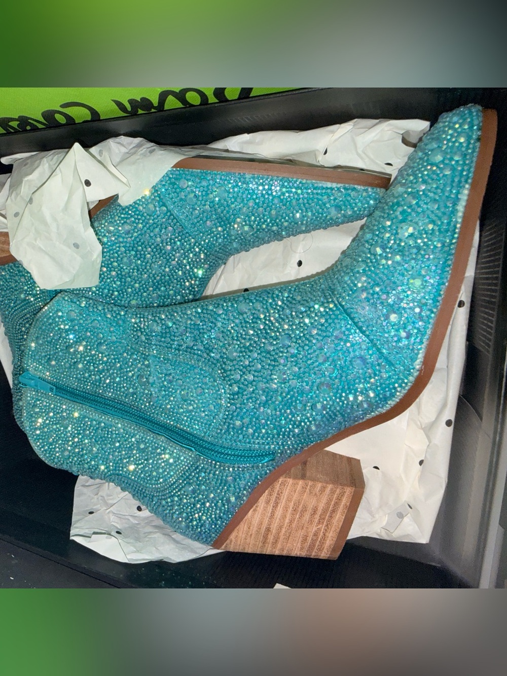 Betsey Johnson Turquoise Crystal Embellished Western Ankle Boots